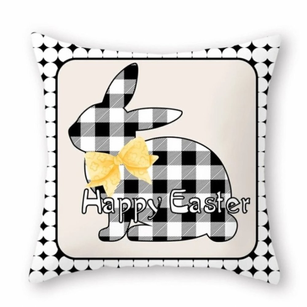 Easter Pillow Cover Buffalo Check Bunny Plaid Zipper Closure 17.7 Inch Square - Picture 10 of 13
